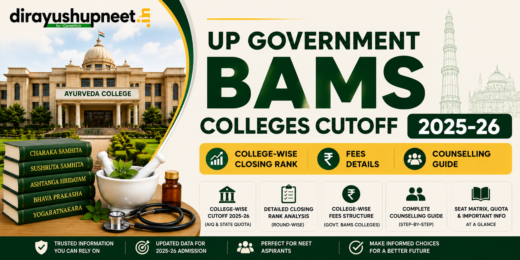 UP Government BAMS Colleges Cutoff 2025-26: College-wise Closing Rank, Fees & Counselling Guide